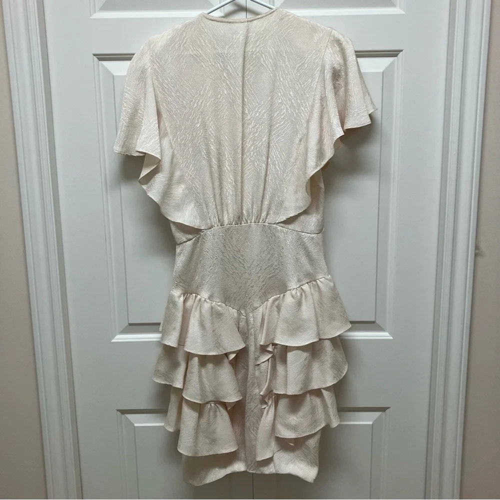 Vintage Sophisticate 80s party dress, ruffle sleeve, flounce hem, cream beige - Picture 5 of 14